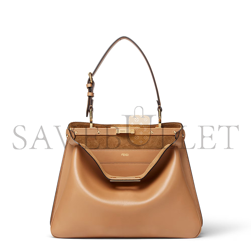 F**di peekaboo soft medium cappuccino-colored leather bag 8bn353aovhf19p8 (33*25.5*10cm)